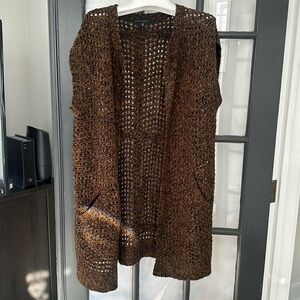Sanctuary brown open knit long vest with pockets medium